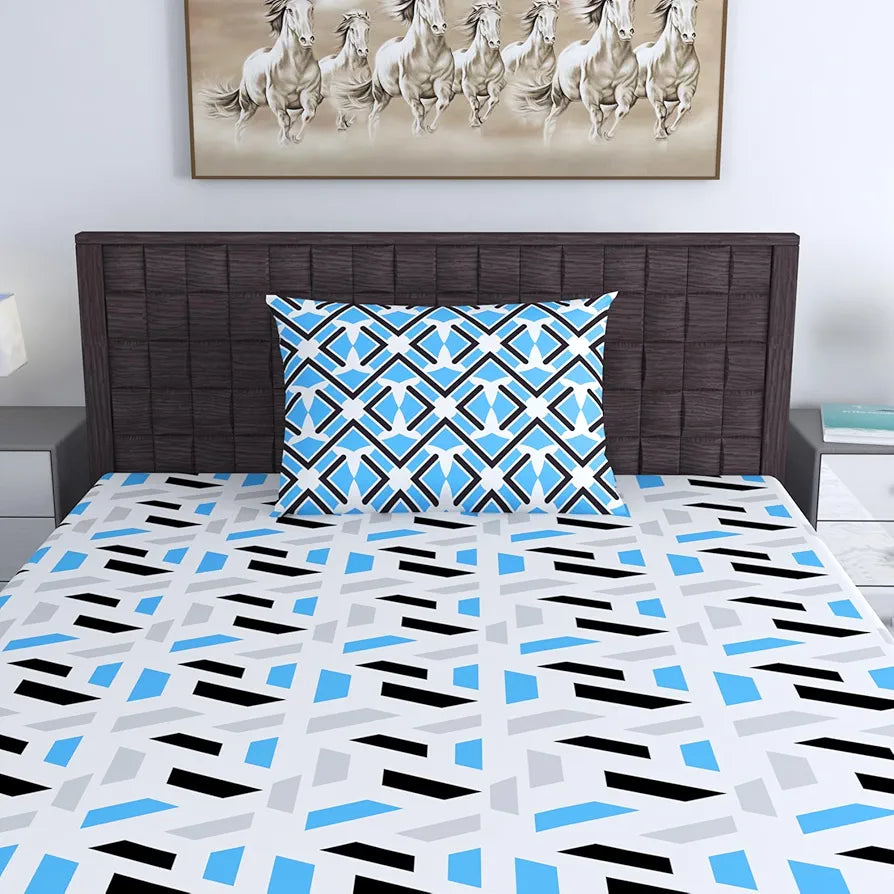 Divine Casa 144 TC Cotton Bedsheet for Single Bed with 1 Pillow Cover 