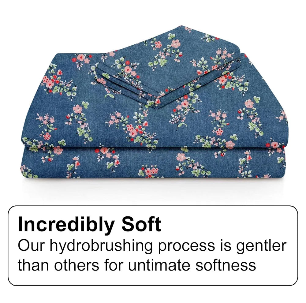 FRESH FROM LOOM Anti Fade Floral Print 240 TC Microfiber King Size Fitted Bedsheet with 2 Pillow Covers  | Greyish-Blue)