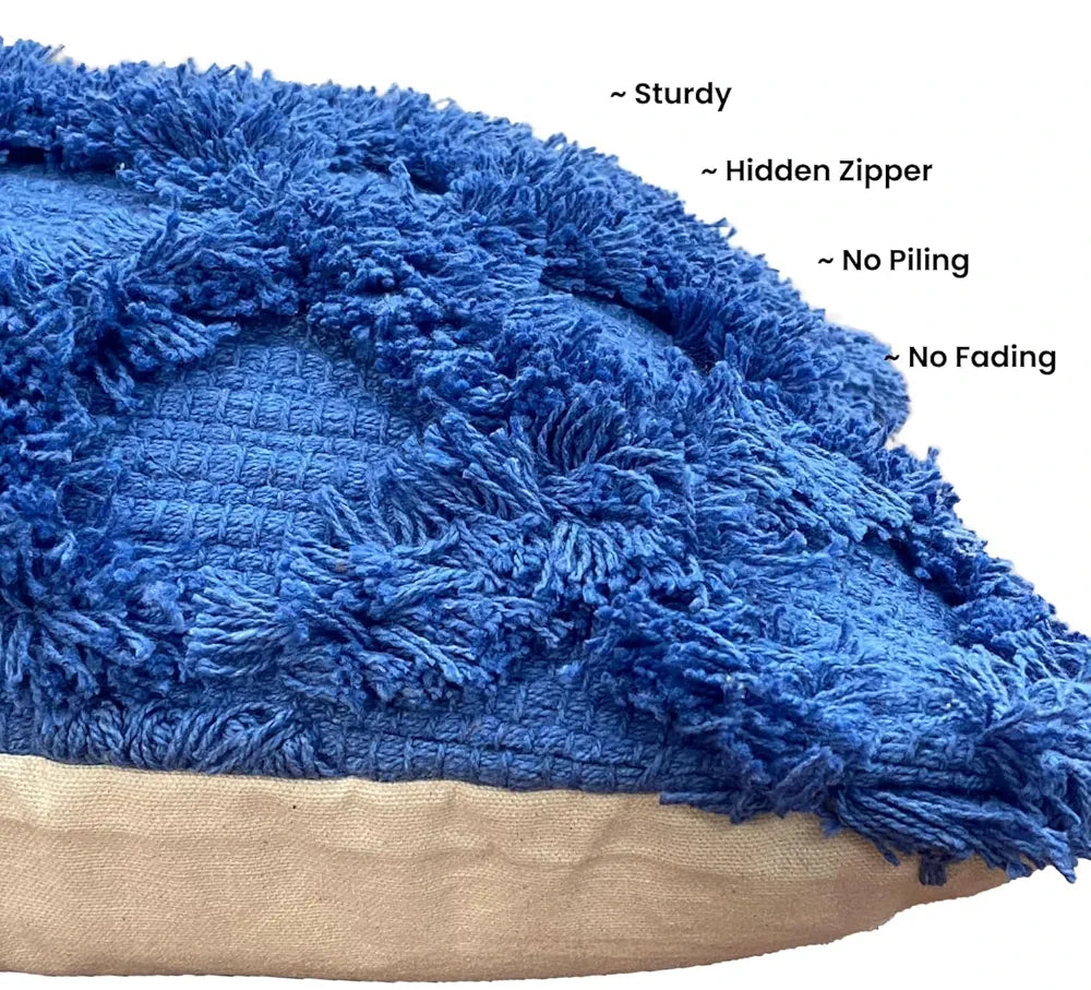 SAJAVAT HOME Hand-Knitted Pure Cotton 3 Seater Sofa Throw with Cushion Cover | 80x52 Inches / 204x132 Cm | Egyptian Cushion & Multi Blue Throw for Sofa, Bed, Chair & Travel | Pack of 1