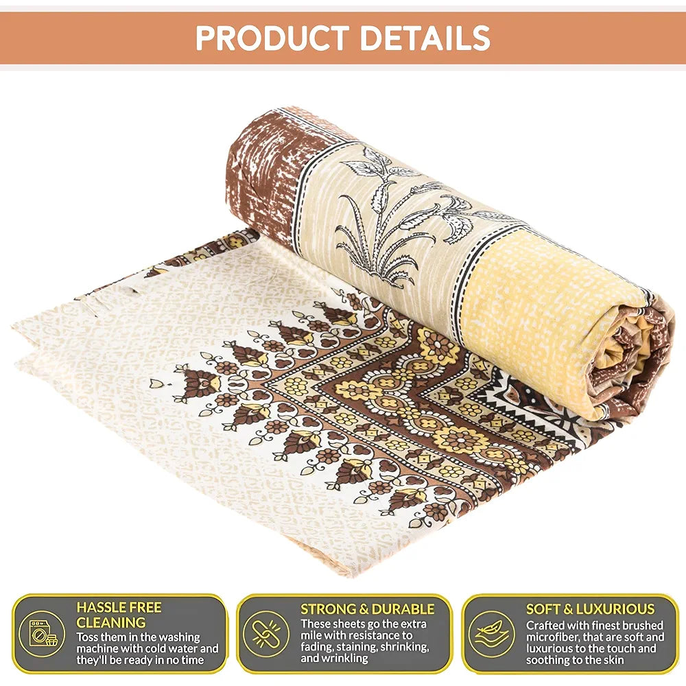 Kuber Industries 100x108 Inch Cotton Bedsheets for Double Bed with 2 Pillow Covers | Easy to Wash & Maintain Double Bedsheet Cotton Fabric - for Daily Use | Candy Flower -Brown & Yellow