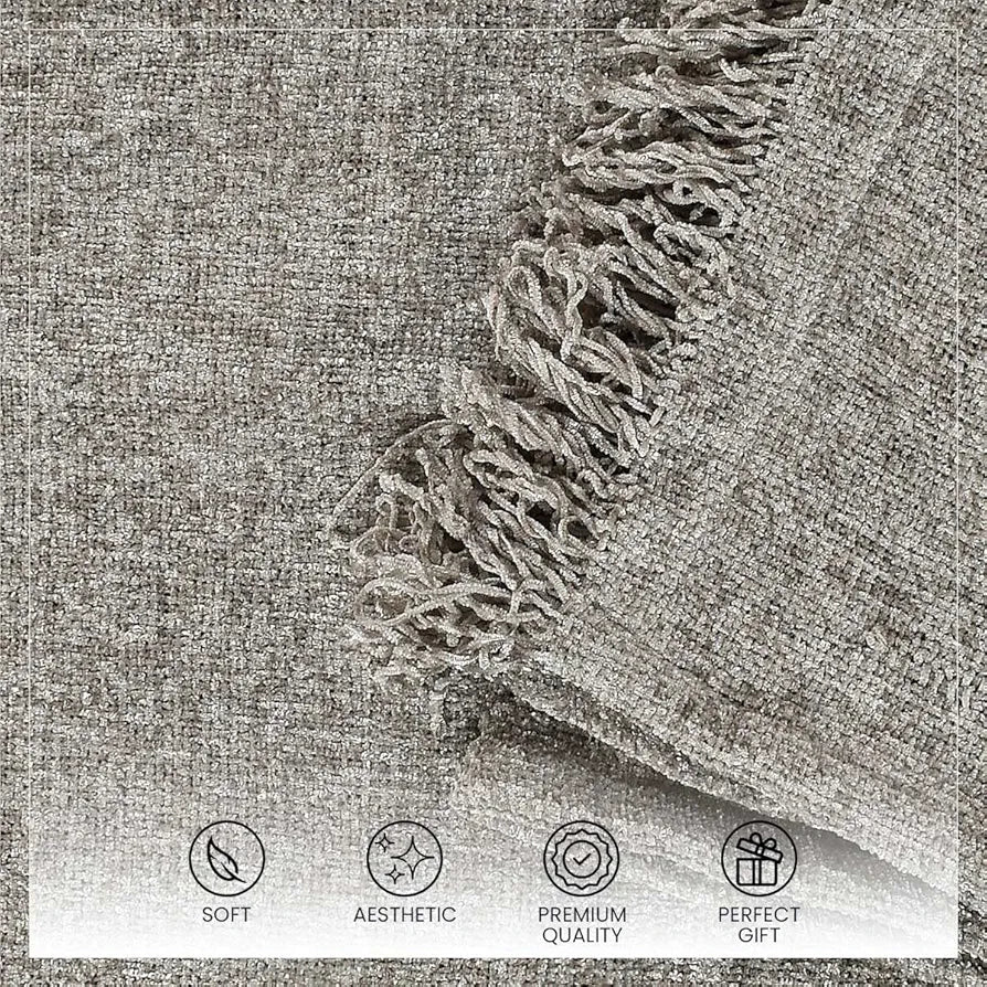 SASHAA WORLD Soft Chenille Throw | Throw Blanket for Sofa, Bed, Chair and Travel | Grey Throw Blanket | Pack of 1, 130 x 180 cm