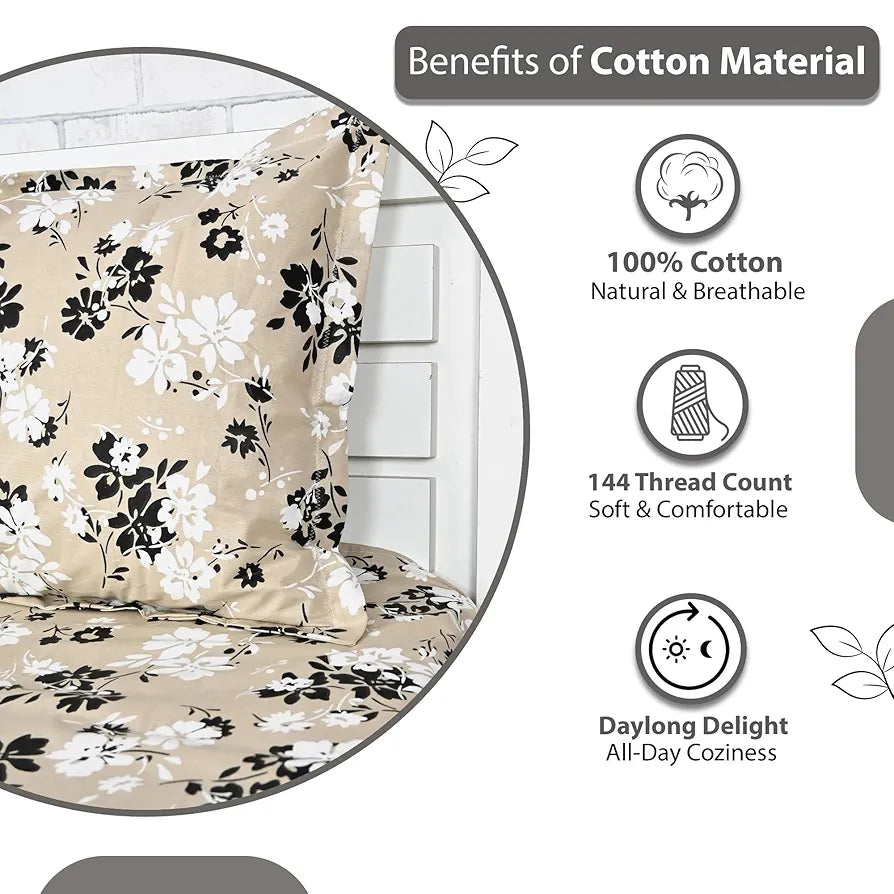 Divine Casa Bedsheet for Single Size Bed 144 TC Cotton Bedsheet for Single Size Bed with 1 Pillow Cover  Floral Beige Sunflower Cotton Bedsheet