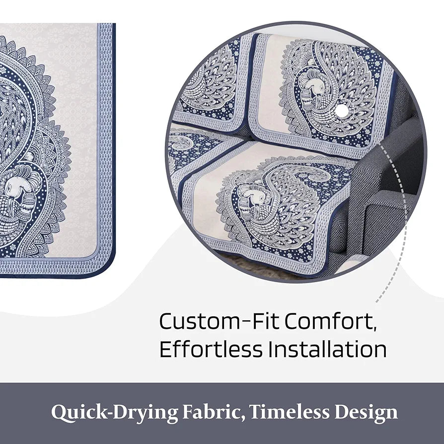 Kuber Industries Sofa Cover | Net 2+1 Seater Sofa Slip Cover Set | Couch Sofa Cover Set | Sofa Cover for Home | Sofa Slipcover Set | Sofa Cover for Living Room | Mor Digital-837 | Blue