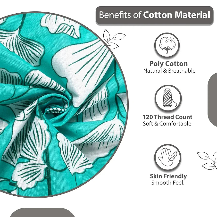 Divine Casa - 144 TC Super Soft Cotton Bedsheet for Double Bed  144 Thread Count - Floral, Teal & White| 222 x 254 cm