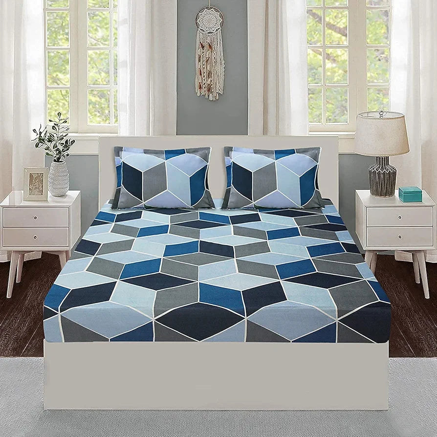 THE HOME STYLE 300 TC Cotton Feel Glace Floral Printed King Size Double Bed Bedsheet with 2 Pillow Cover_90x100 Inches 