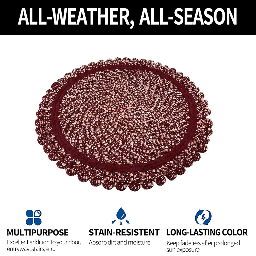 Kuber Industries Door Mat | Round Shape Feather Door Mat | Cotton Reversible Mat | Door Mat for Kitchen | Door Mat for Home | 20 Inch | Large | Maroon