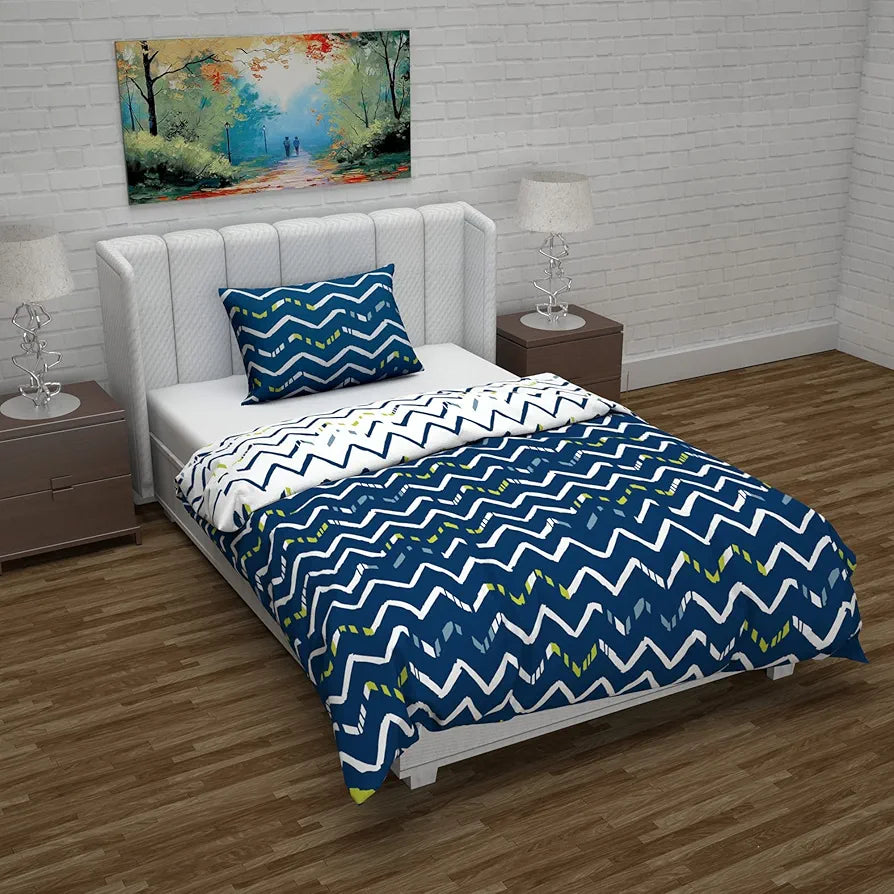 Divine Casa Microfiber Reversible Single Bed AC Duvet Cover with 1 Pillow Cover | Soft & Comfortable for Quilt/Comforter/Blanket | Dark Blue & White