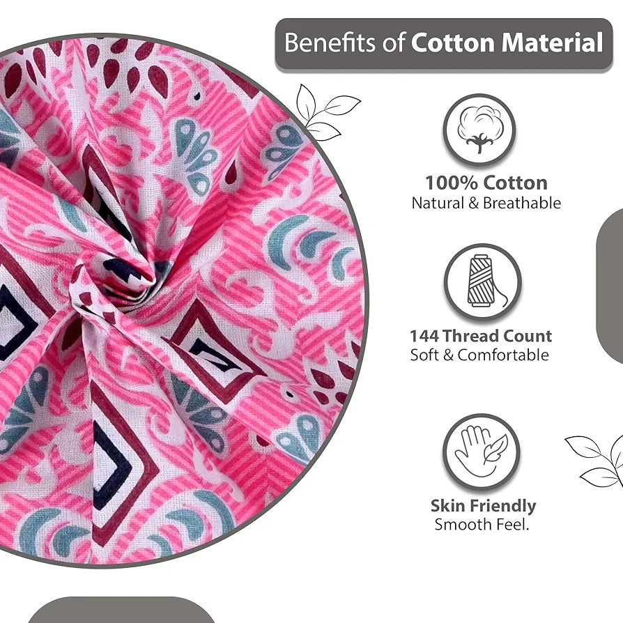 Divine Casa 144 TC 100% Pure Cotton Double Bedsheet with 2 Pillow Covers | Soft & Skin-Friendly Fabric for Everyday Comfort | All-Season Use | Size 222 x 254 CM | Geometric Petal | Pink Fuchsia