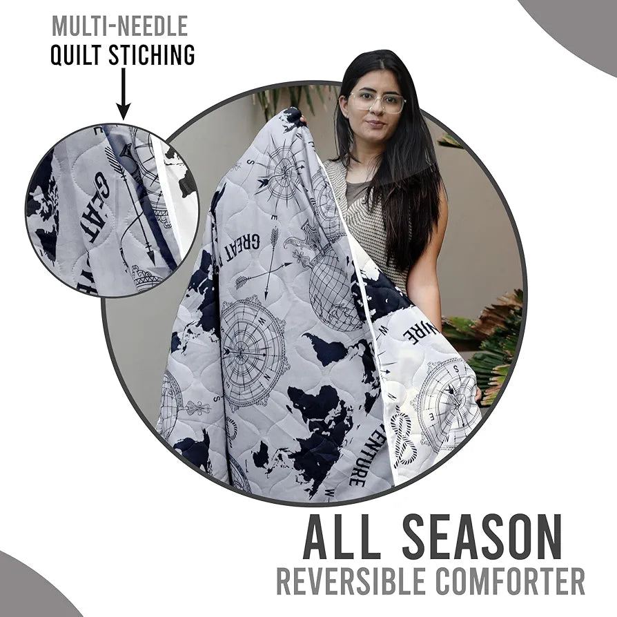 Divine Casa 120 GSM Microfiber Single Bed Comforter | Soft & Lightweight Reversible AC Blanket | All-Season 3-Layered Quilt | 230 x 140 cm, Stonewash Grey