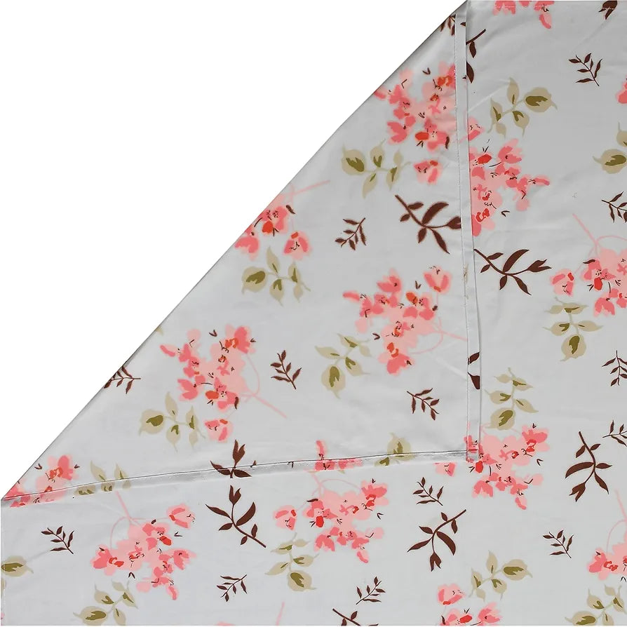 Premium Cotton Elastic Fitted Bedsheets with 2 King Size Pillow Covers Double Bed with All Around Elastic Supersoft Size - 72 x 78 +10 inches Flower Print Sky Blue and Pink 200 tc - 220 tc