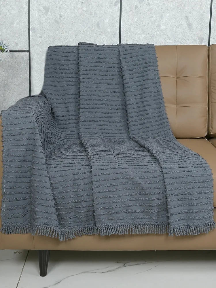 Saral Home BARKHA Stripe Cotton 1 Seater Sofa Throw, Grey.140x125 cm