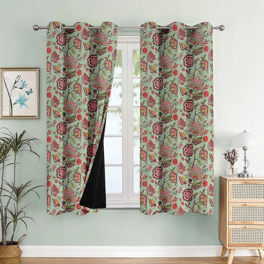 Cloth Fusion 100% Blackout Printed Premium Window Curtains 5 Feet Long Set of 2, Noise Reducing Blackout Curtains 5 Feet for Window with Grommet for Home Decor 