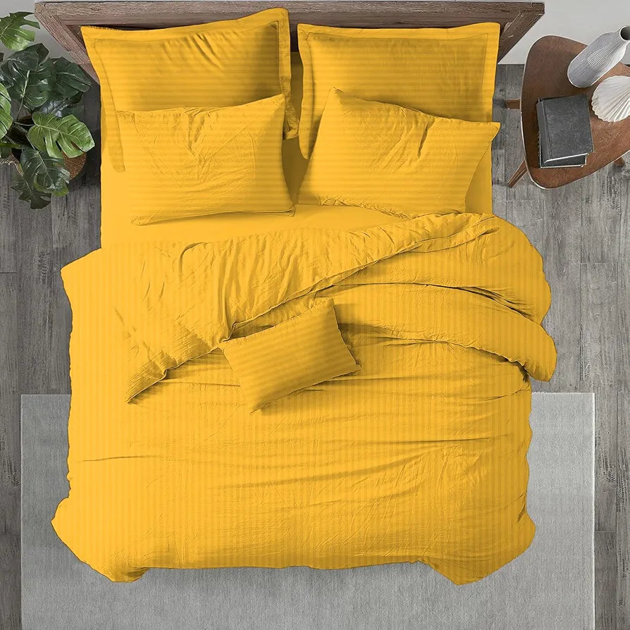 Trance Home Linen Zippered 100% Cotton 200TC Satin Stripe King Size Duvet Cover Quilt Cover Blanket Cover Razai Comforter Cover with 2 Pillow Covers 