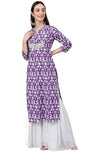 Janasya Women's Purple Cotton Batik Print Straight Kurta