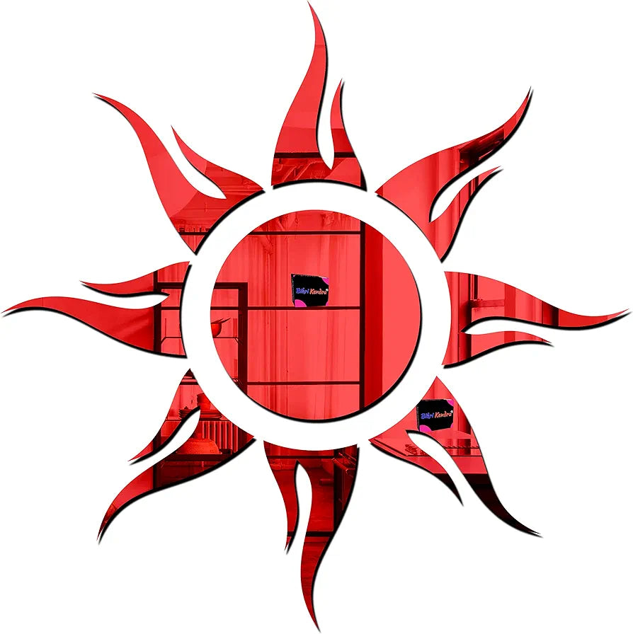 Bikri Kendra - Sun Red  Mirror Stickers for Wall, Acrylic Mirror Wall Decor Sticker, Wall Mirror Stickers, Acrylic Stickers, Self Adhesive Sticker Wall Stickers for Hall Room, Bedroom.
