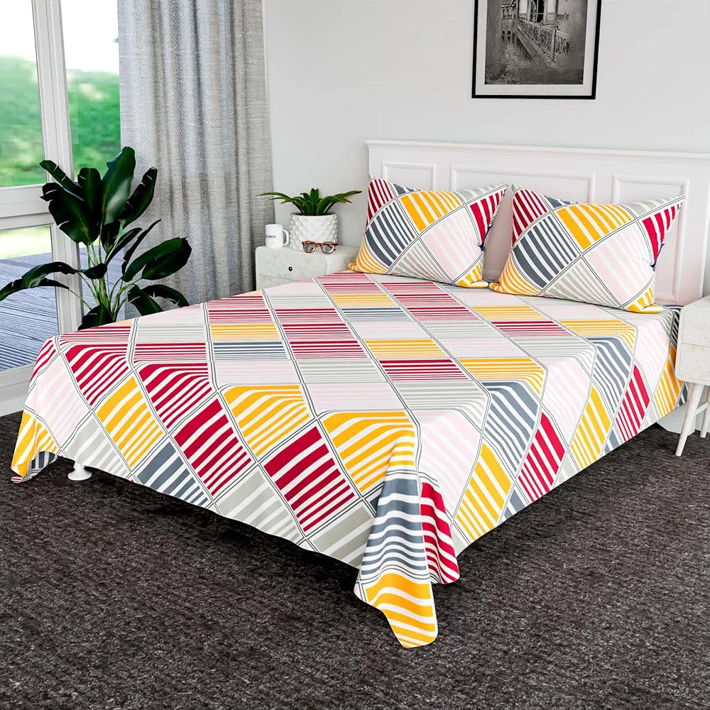 Kuber Industries Double Bedsheet | Bedsheet for Double Bed | Double Bedsheet with 2 Pillow Covers | Cotton Double Bed Sheet Set | New Zig Zag Bedsheet | 90x100 | White