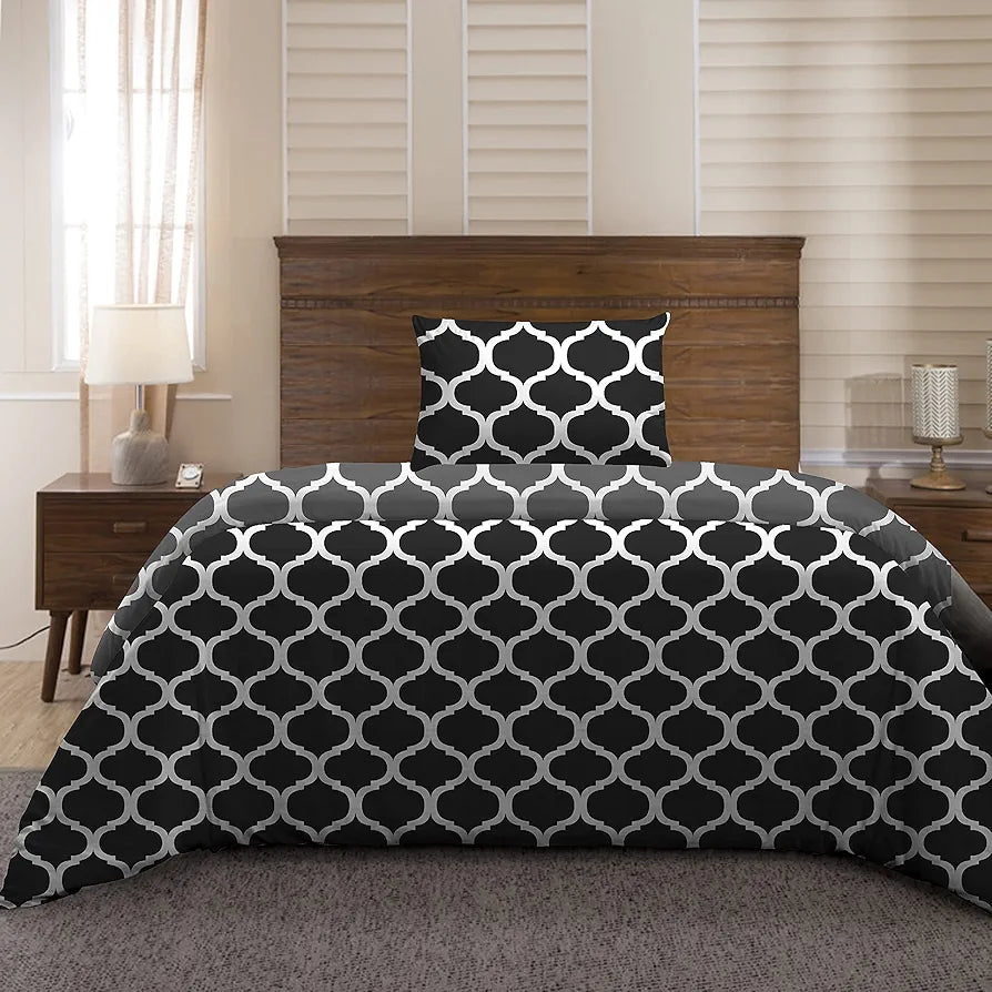 Divine Casa Microfiber Reversible Single Bed AC Duvet Cover with 1 Pillow Cover for Quilt,Comforter,Blanket - Black Grey