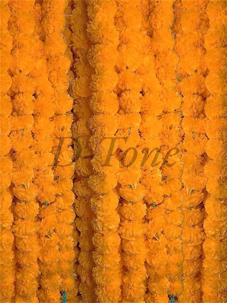 D-tone 10 Pcs Artificial Marigold Garland Mala Flower Genda Phool Long For Decoration, Home, Wedding, Festivals, Durga Pooja, Diwali, Ganesh Chaturthi , 5 Cm