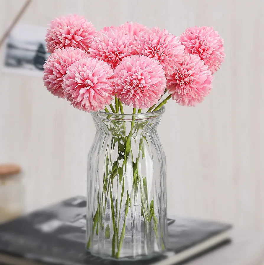 SATYAM KRAFT 5 Pcs Artificial Chrysanthemum Hydrangea Ball Flower Sticks for Home, Office, Bedroom, Balcony, Living Room, Wedding & Craft Decoration  