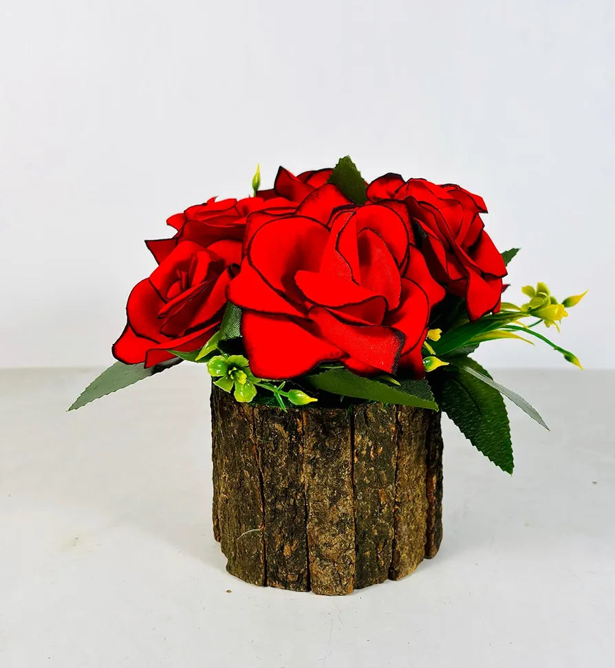 Dekorly Artificial Sunflowers, Rose, Anthurium Fake Flowers Potted Artificial Plants Decorative Artificial Flowers Indoors for Home Office | Natural Wooden Pot 
