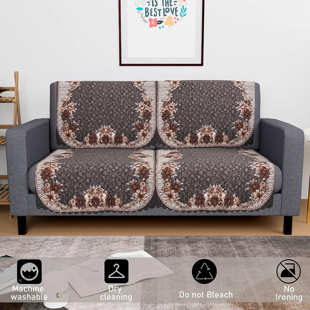 Kuber Industries Set of 4 Durable 2 Seater Sofa Cover for Living Room | Easy Machine Washable Sofe ke cover for Protection & Comfort for Home Furniture | Floral Print - Dark Olive Green