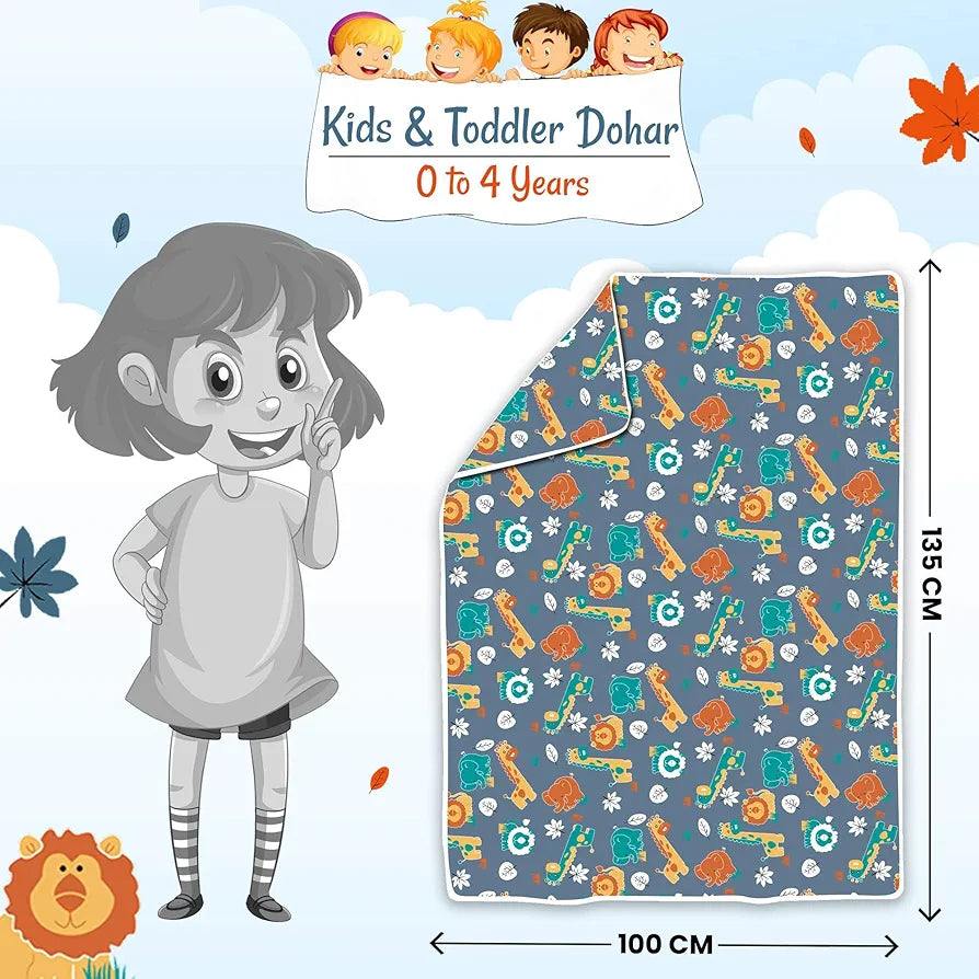 Divine Casa Pure Cotton Printed Single Dohar for Newborn Baby | 120 GSM | Soft & Lightweight Throw Blanket | Cozy & Breathable Bedding | All-Season Comfort | 0-4 Years | 135 x 100 CM, Iris Deep