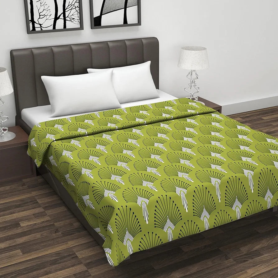 Divine Casa Glace Cotton Double Bed Dohar | Lightweight & Breathable AC Blanket | Reversible Summer Quilt | 220 x 205 CM, Olive Green & Blue