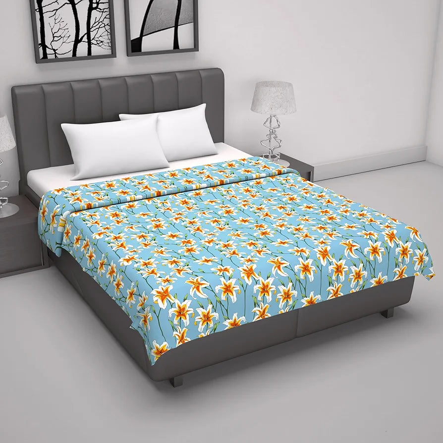 Divine Casa Floret 100% Cotton Double Dohar | 120 GSM | Soft & Lightweight Throw Blanket | Reversible Design | Cozy & Breathable Bedding | All-Season Comfort | 220 x 205 CM, Wildflower Charm