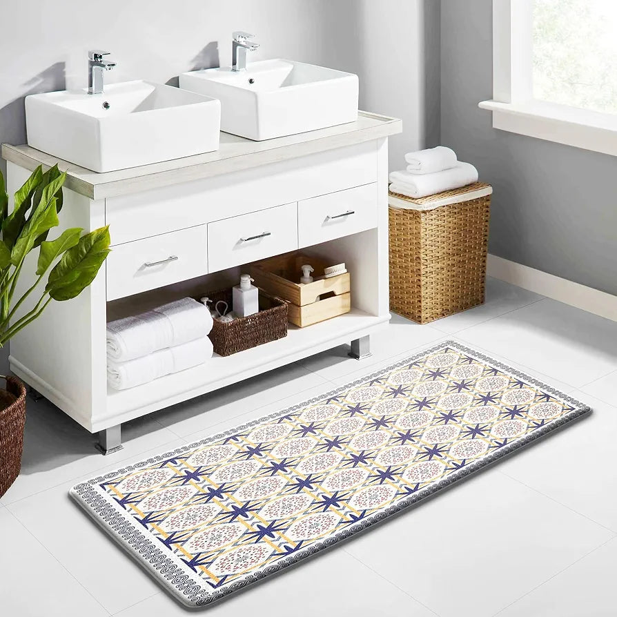 Luxe Home Columbo Anti-Fatigue Kitchen Mat - 51x99 cm Non-Slip Cushioned Comfort Mat - Moroccan Tile Pattern Standing Desk Mat - Waterproof and Easy to Clean for Home and Office