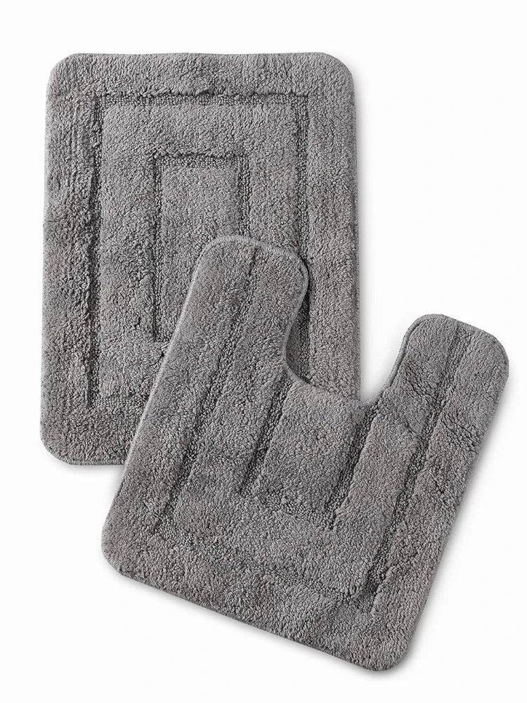 Saral Home Cotton Anti Slip Bathmat Set with Contour | Washable, Non-Slip & Quick-Drying Mats for Home/Kitchen/Office | Soft & Super Absorbent Mats for Shower 