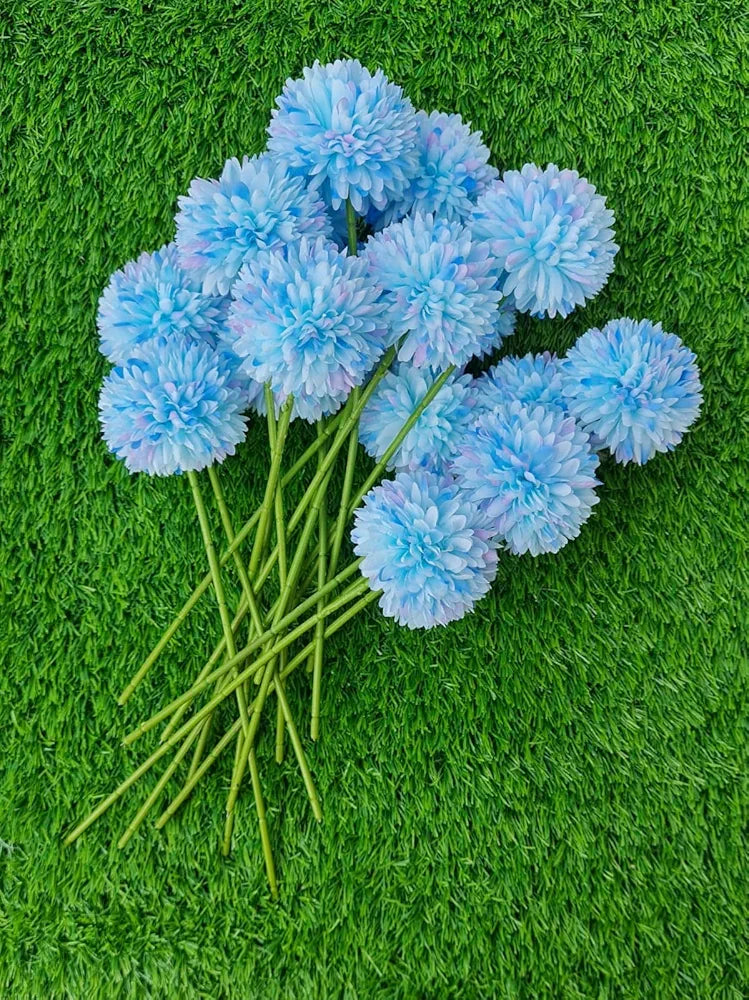 SATYAM KRAFT 5 Pcs Artificial Chrysanthemum Hydrangea Ball Flower Sticks for Home, Office, Bedroom, Balcony, Living Room, Wedding & Craft Decoration  