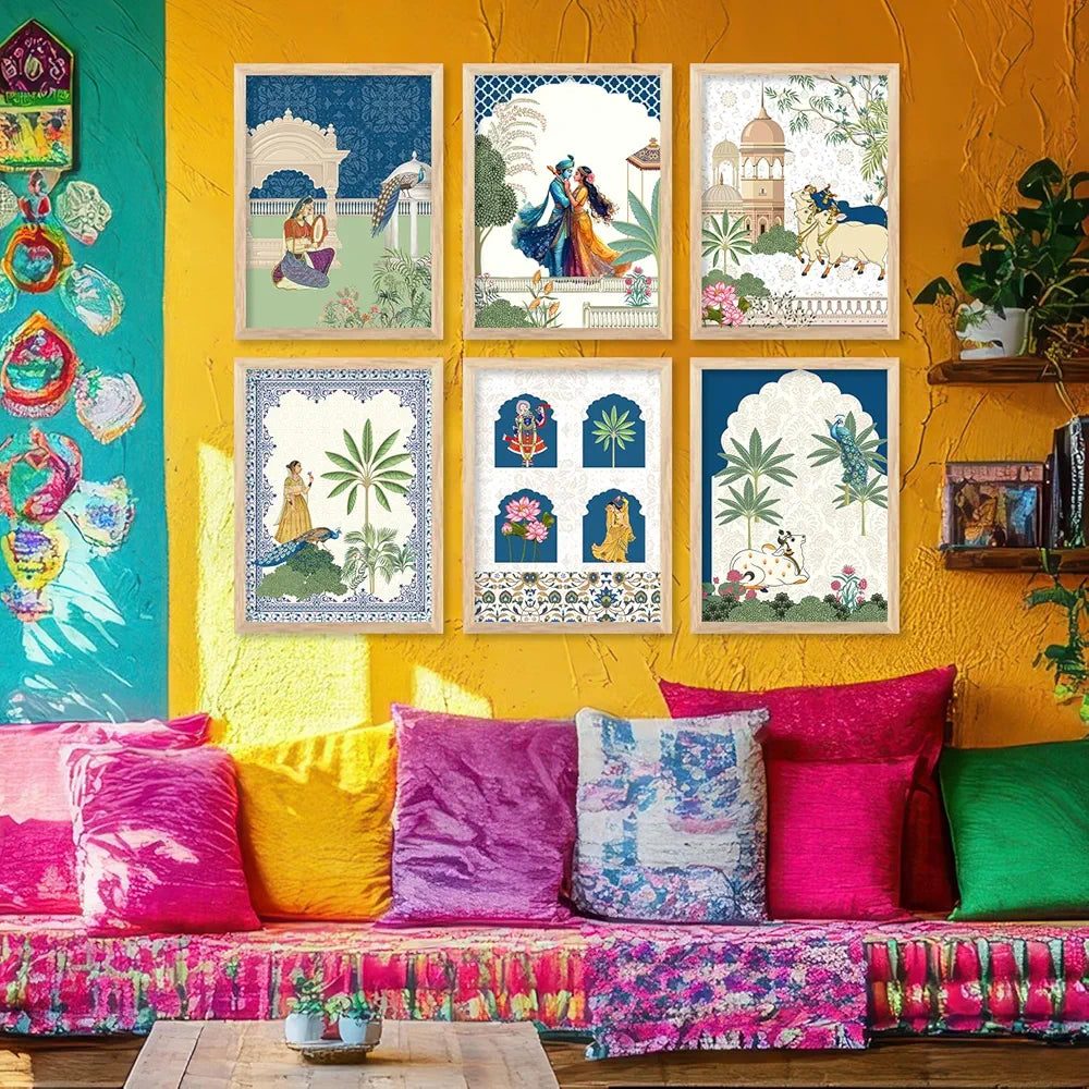 kotart Framed Wall Painting for Home Room Bedroom Office Wall Décor|Traditional Indian Wall Art Madhubani Paintings for Living Room|set of 6 