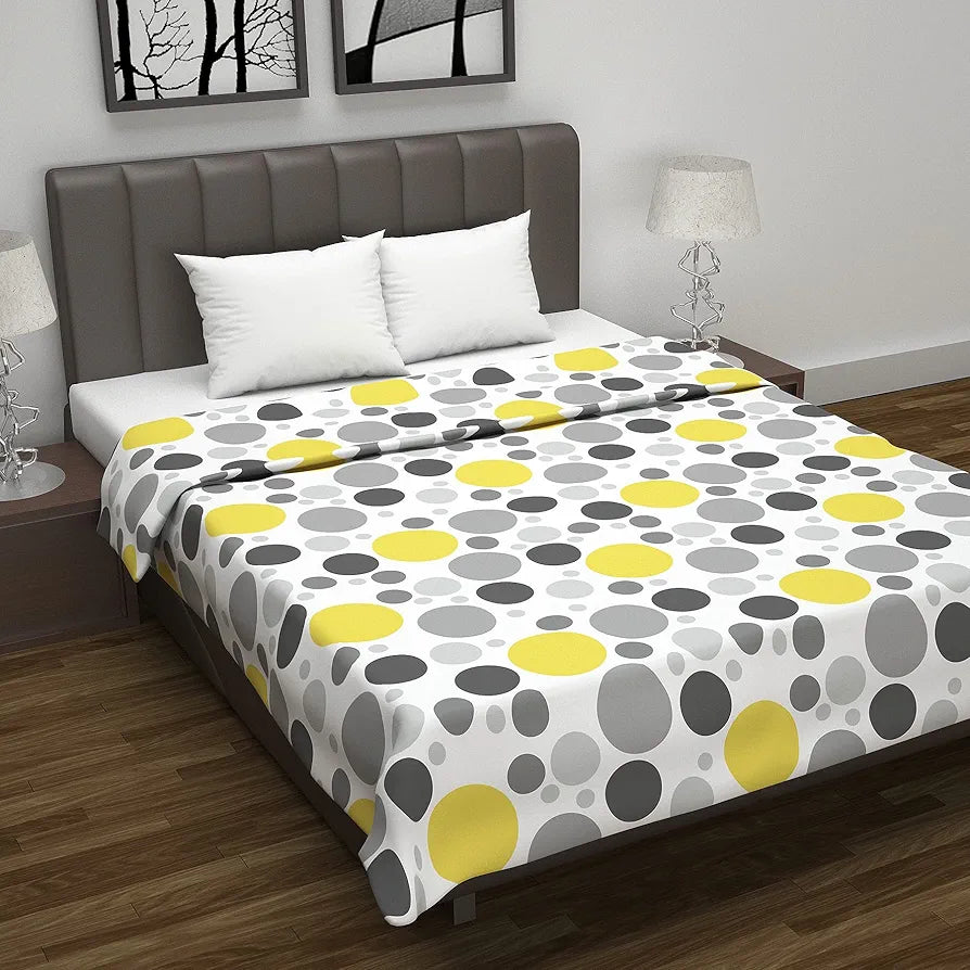 Divine Casa 100% Cotton Reversible Double Dohar | Lightweight & Breathable AC Blanket | All-Season Comforter | 220 x 205 CM, Geometric Silver & Lemon