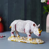Ecraftindia White Polyresin Rhinoceros Statue With Golden Horns Animal Figurine