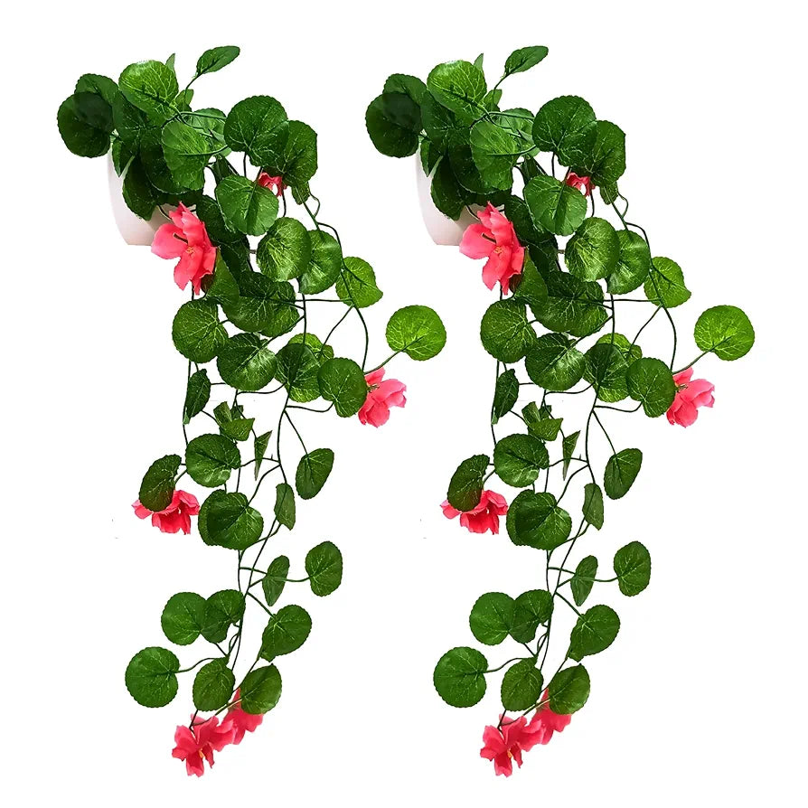 fancymart Pack of 2 Artificial Flower Vine Plants Falling with Small Size Pot - Natural Touch & Feel Home Décor - Perfect for Home and Office Decoration - Size 45 CM 
