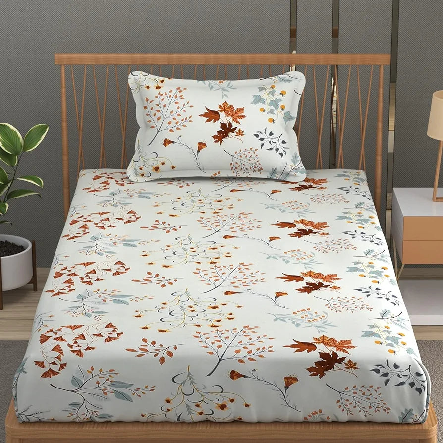 Fresh From Loom 200 TC Microfiber Soft Cotton Bedsheet for Single Bed with 1 Pillow Cover | Hypoallergenic Soft Bed Sheet | Anti Fade Printed Bed Cover 