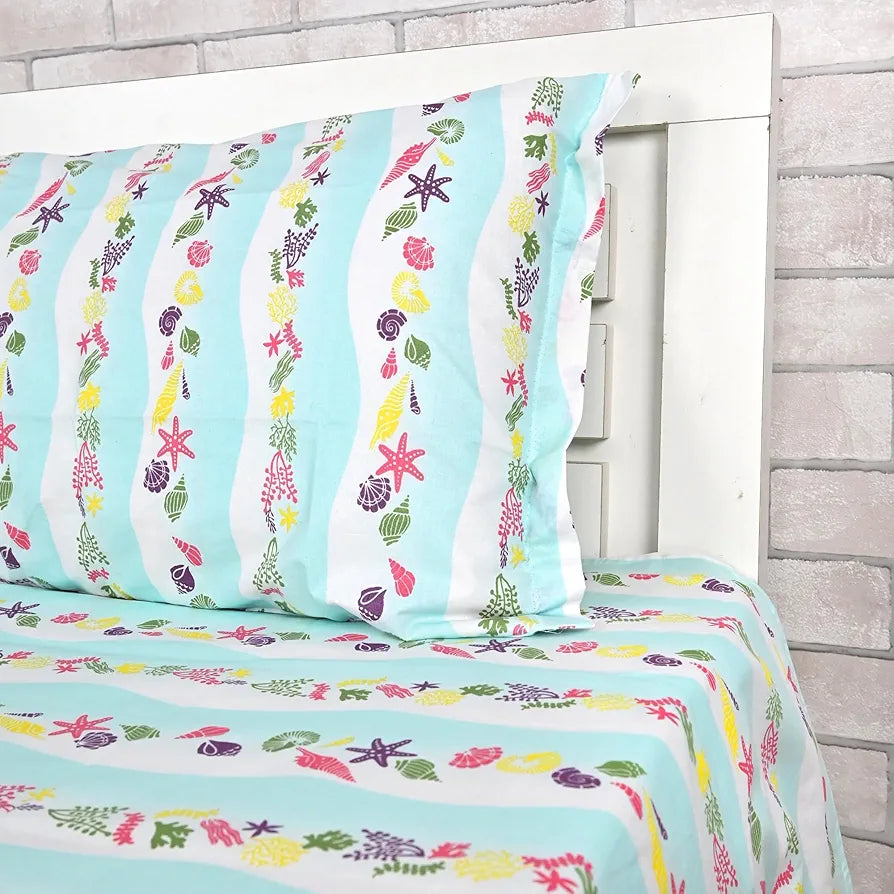 Divine Casa 144 TC Pure Cotton Single Bedsheet with 1 Pillow Cover | Skin-Friendly Fabric for Everyday Comfort | 223 X 145 CM | Abstract Pattern | Cosmic Sky