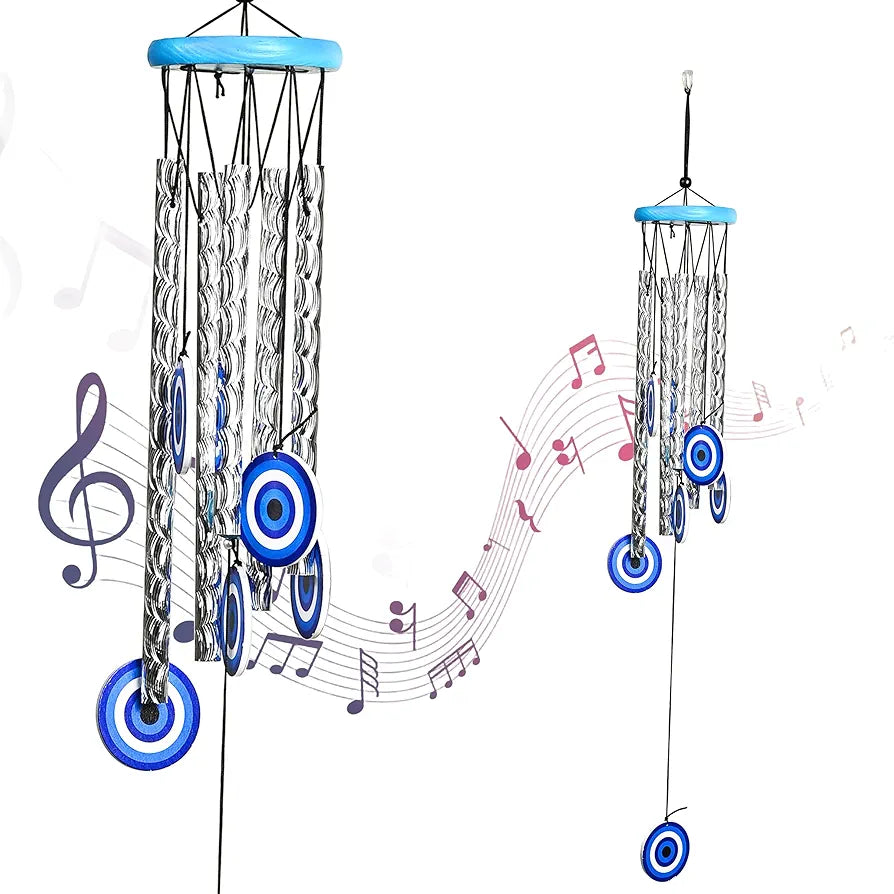 ZAICUS 27-Inch Turkish Evil Eye Wind Chimes – Metal Hanging Décor for Home, Balcony, Living Room & Entrance – Positive Energy & Housewarming Gift for Women 