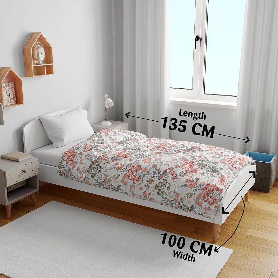 Divine Casa Floret 100% Cotton Single Kids Dohar | 120 GSM | Soft & Lightweight Throw Blanket | Cozy & Breathable Bedding | All-Season Comfort | 140 x 100 CM, Floral Blush