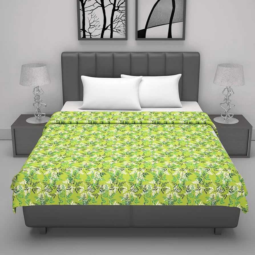 Divine Casa Floret 100% Cotton Double Dohar | 120 GSM | Soft & Lightweight Throw Blanket | Reversible Design | Cozy & Breathable Bedding | All-Season Comfort | 220 x 205 CM, Leaf Green