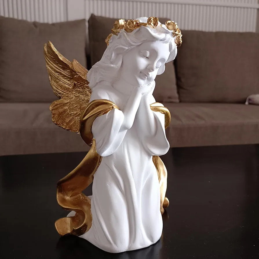 ALILA White Fairy Angel with Wings Figurine Statue for Home Living Room Garden Shelf Mantel Decor Decoration Gifting Item, 8 Inches