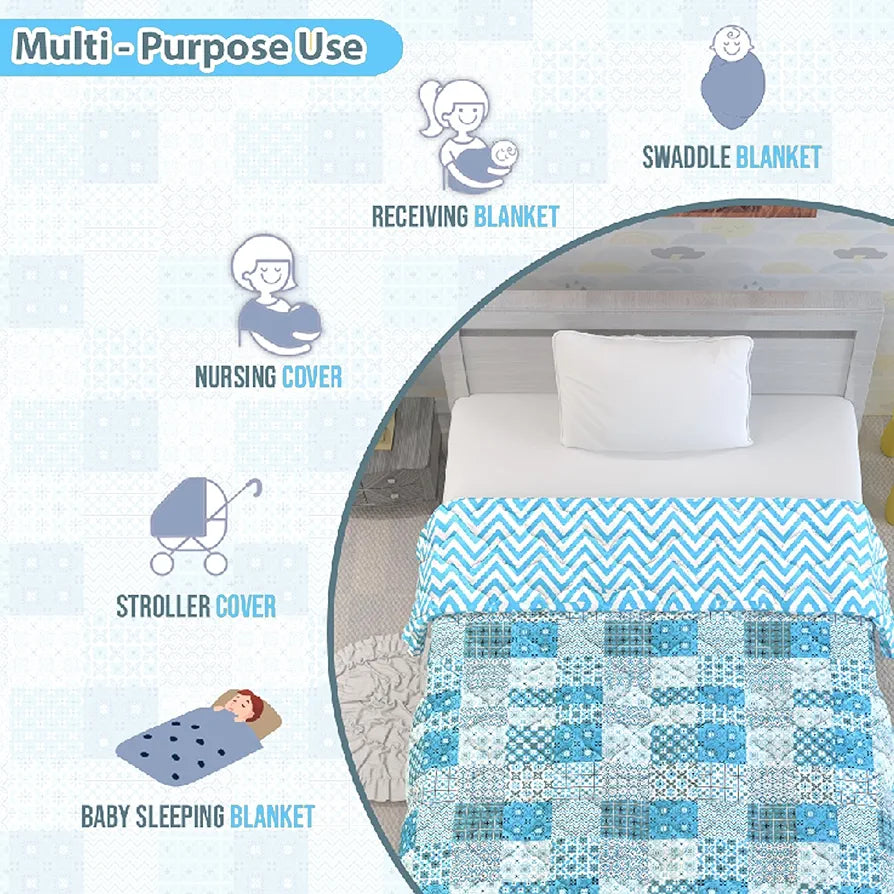 Divine Casa 120 GSM Microfiber Reversible Kids Single Bed Comforter | Ultra-Soft Toddler Blanket | Lightweight & Cozy | All-Season Bedding for Babies & Kids | 135 x 100 cm, Aquarius Tile