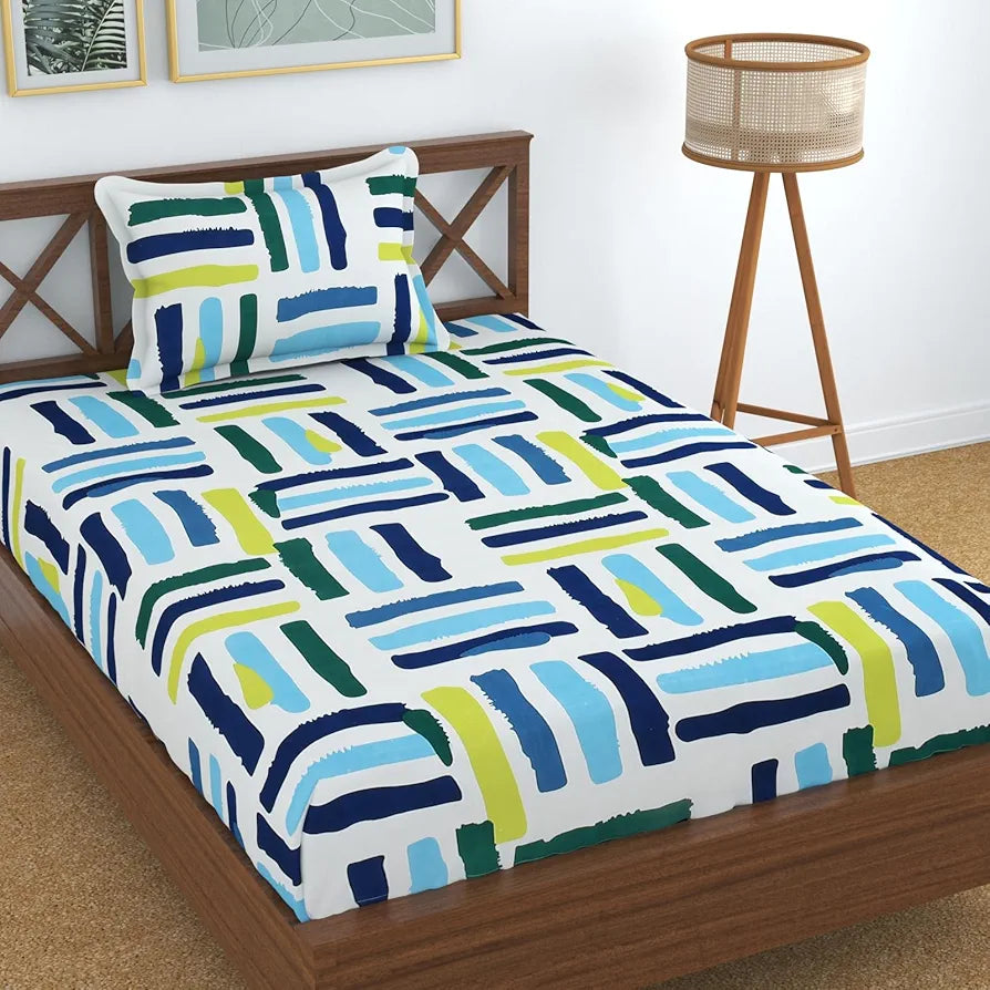 Homefab India 180 TC Microfiber Single BedSheet with 1 Pillow Cover - Blue, White
