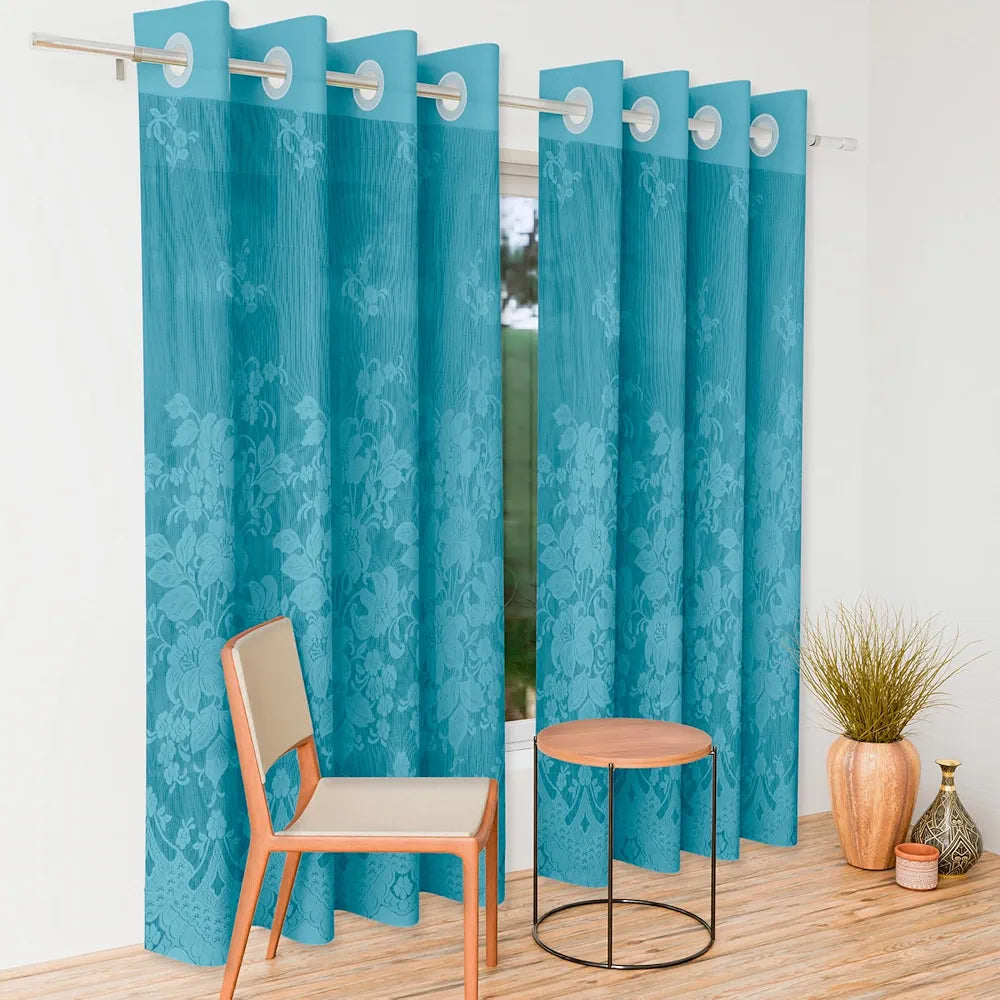 Kuber Industries Door Curtains | Premium Drapes for Bedroom | Sheer Curtain with 8 Rings | Parda for Living Room | Net Frill Door Curtain | 7 Ft | SY27 | Green