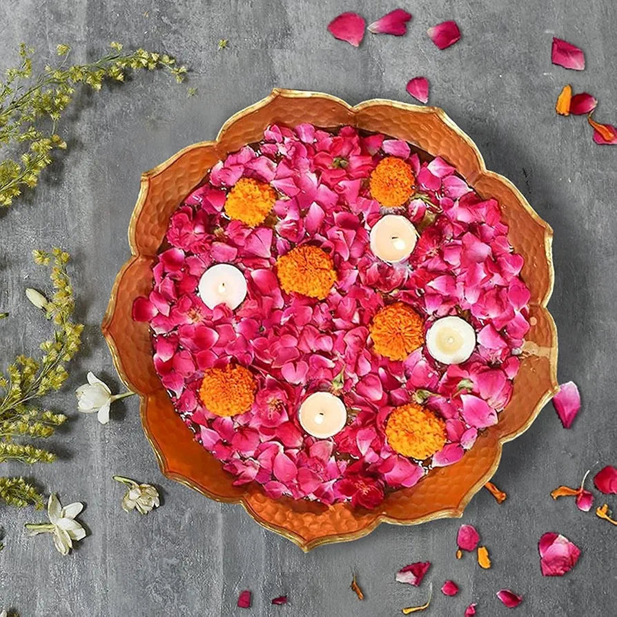 The Purple Tree Beautiful Handcrafted Lotus Urli Bowl for Diwali  Decorative Bowl for Floating Flowers and Tea Light Candles Home, Tr