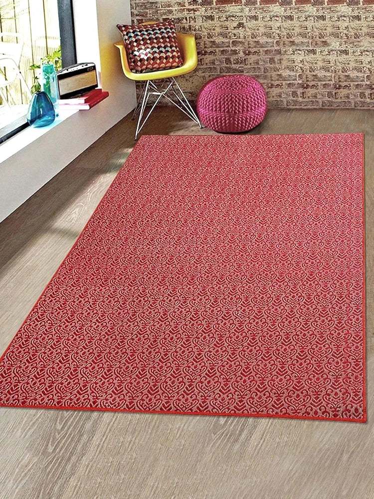 Saral Home Cotton Damask Design Jacquard Yarn Anti-Skid Carpet -120x180 Cms, Red