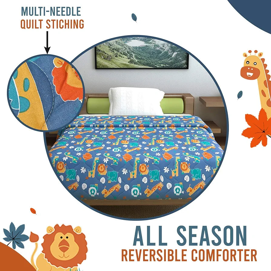 Divine Casa 120 GSM Cotton Single Bed Comforter | Soft & Lightweight Reversible All-Season Blanket | Cozy & Breathable Bedding for Adults | 230x 145 cm, Iris Deep