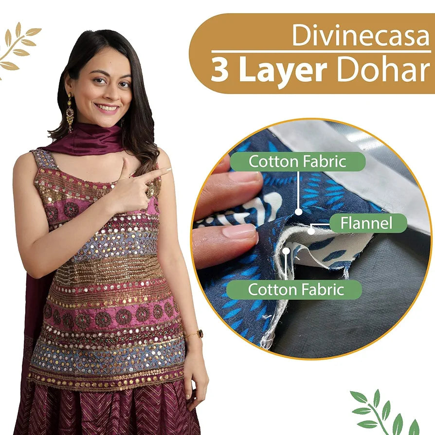 Divine Casa Pure Cotton Printed Single Dohar | 120 GSM | Soft & Lightweight Throw Blanket | Cozy & Breathable Bedding | All-Season Comfort | 210 x 140 CM, Water Blue