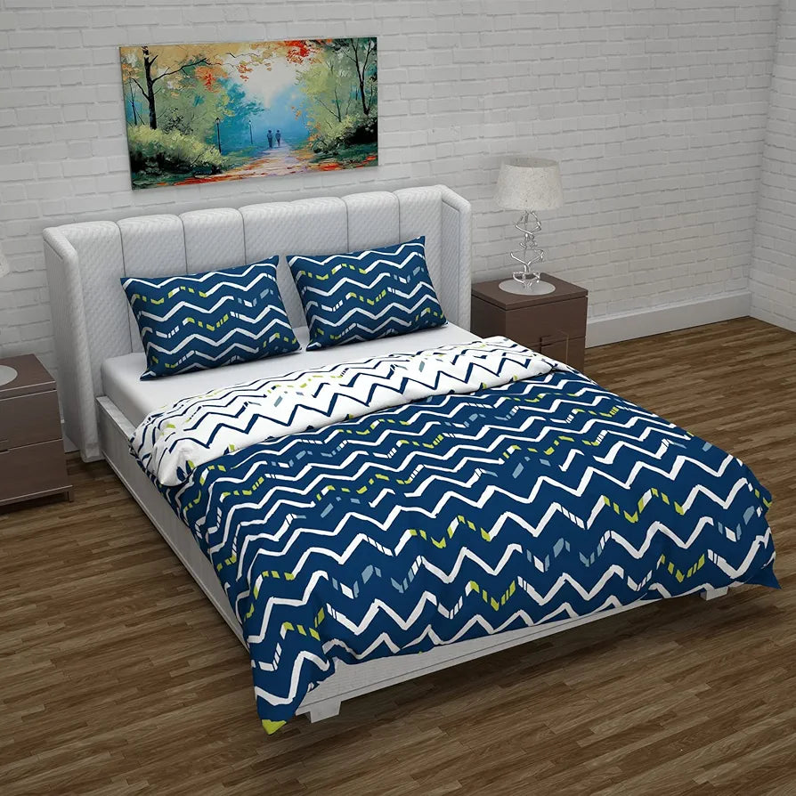 Divine Casa Micro Polyester Reversible Double Bed Queen Size Floral Printed Duvet Cover, Dark Blue and White