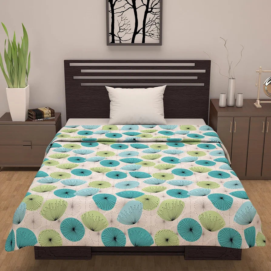 Divine Casa Floret 100% Cotton Single Dohar | 120 GSM | Soft & Lightweight Throw Blanket | Cozy & Breathable Bedding | All-Season Comfort | 210 x 140 CM, Aqua